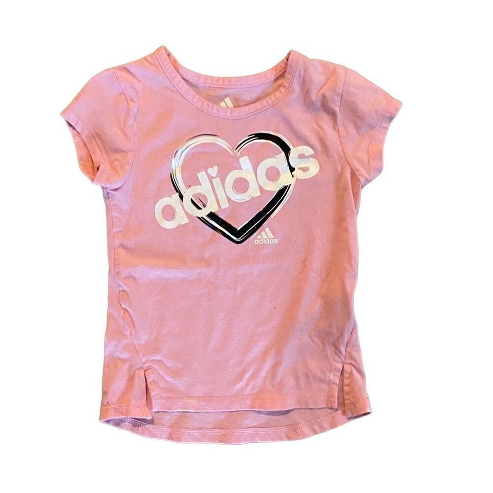 Adidas Short Sleeve Pink Heart Tee T-Shirt Top Size 2T